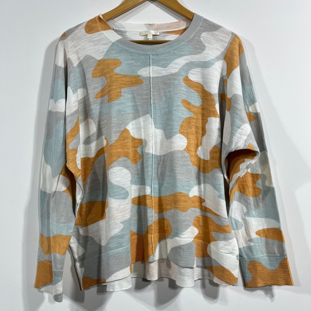 Lisa Todd Womens Camo Pop Cotton Knit Crewneck Pullover Sweater‎ Large Blue Gray - Picture 2 of 10